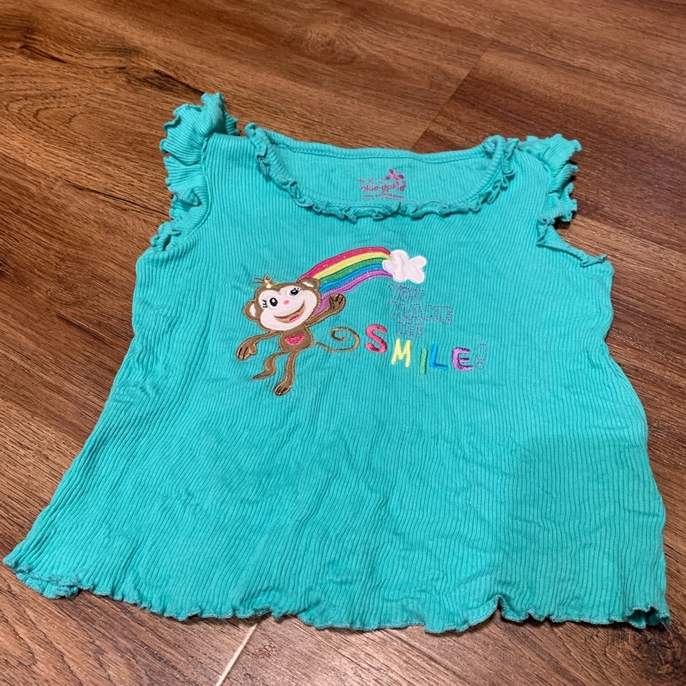 Girls Turquoise Monkey Print Top